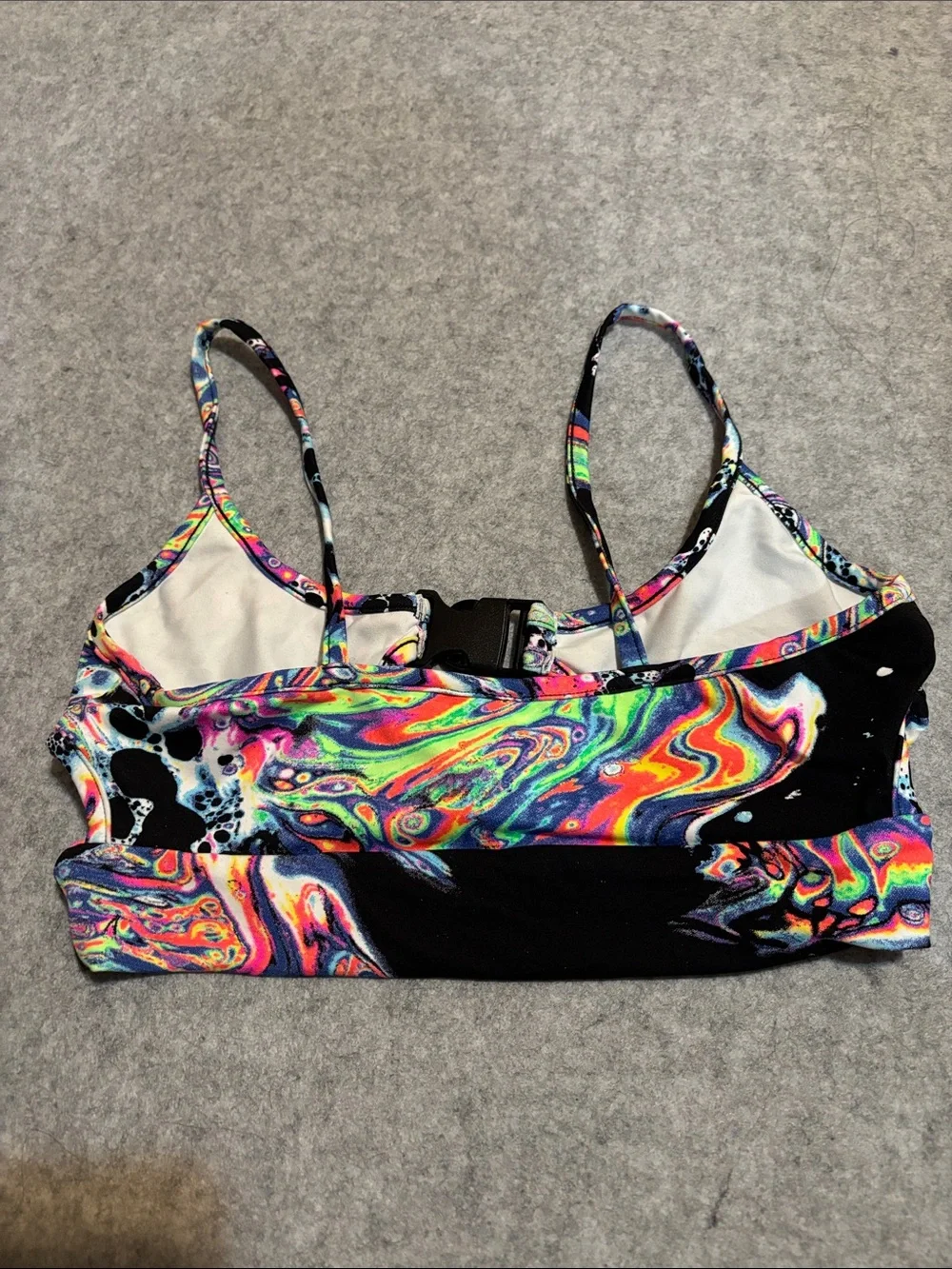 iHeartRaves Trippy Drip Oil Spill Psychedelic Multicolor Buckle Cutout Rave Top - Picture 4 of 7
